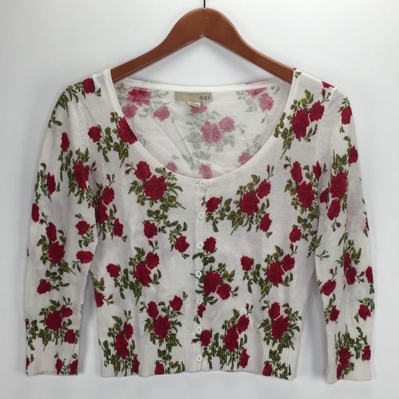 Forever 21 Sweaters - Forever 21 Red Rose Button Down Cardigan Sz S/P